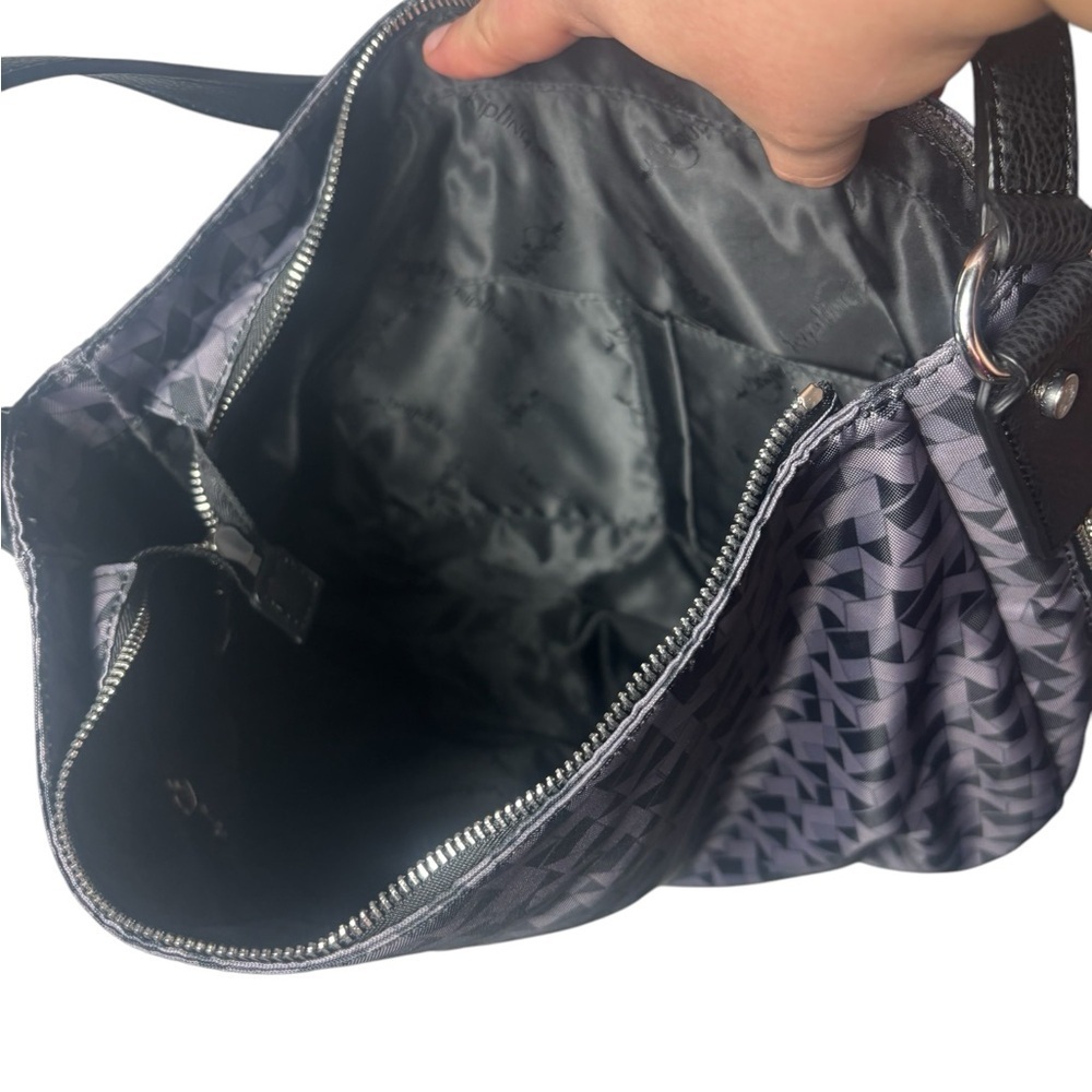 Kipling Zip Expandable Shoulder Handbag Gray Geometric Hardware HB7006 Washable - Picture 5 of 6